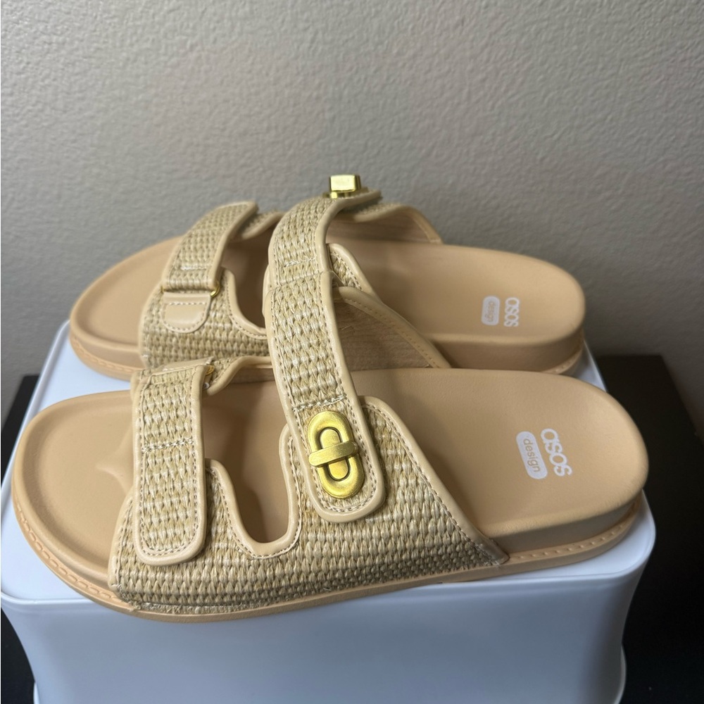 ASOS Cream Slide Sandals with Subtle Gold Detail